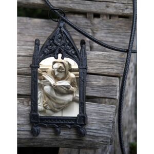 Reading Gargoyle Pendant Stone Cathedral Gothic Archway Necklace Book